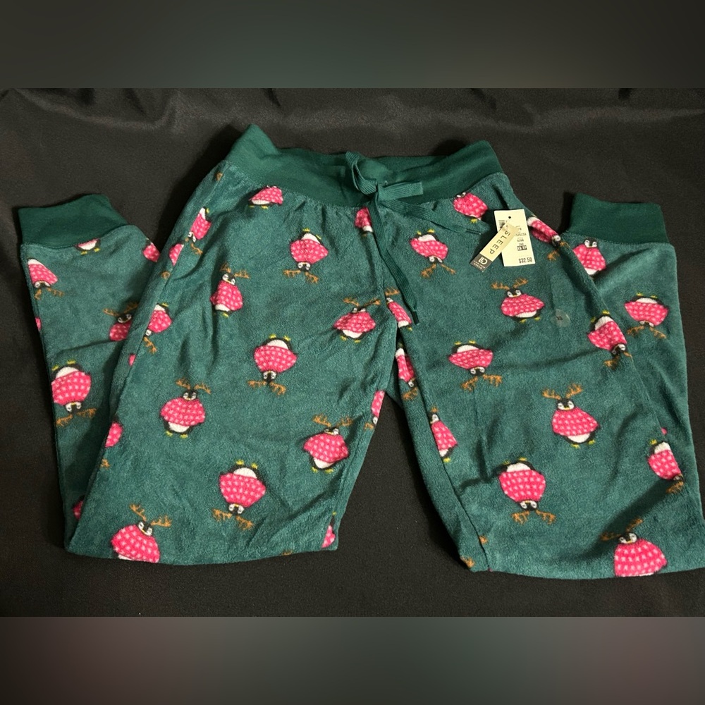 Aeropostale Live Love Dream Sleep Women’s Green Holiday Penguin Pajama Pants XS
